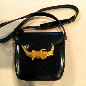 Sasha Black Leather Purse Gold Metal Alligator